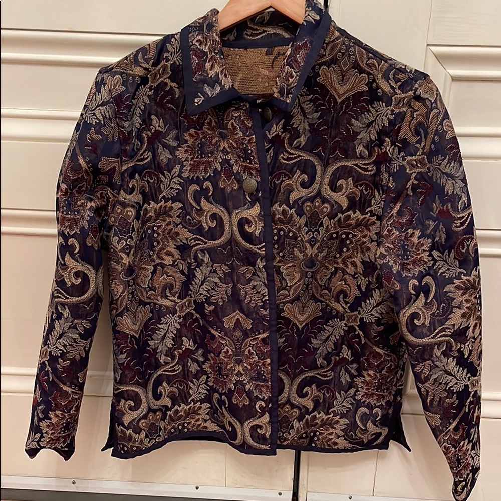 Elegant Navy and Gold Embroidered Jacket by Coldwater Creek
